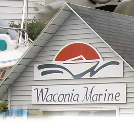 The Waconia Marine sign on the shop's gable